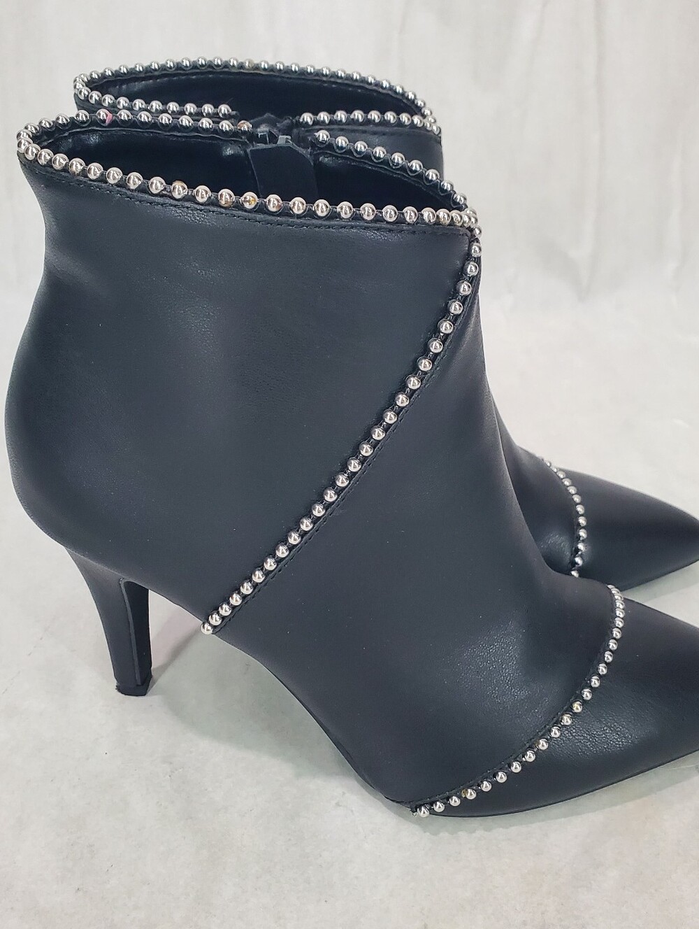 Black studded Women's boots Size 8.5 Silver Studs Edgy Punk Maximalist Rocker - Picture 3 of 10